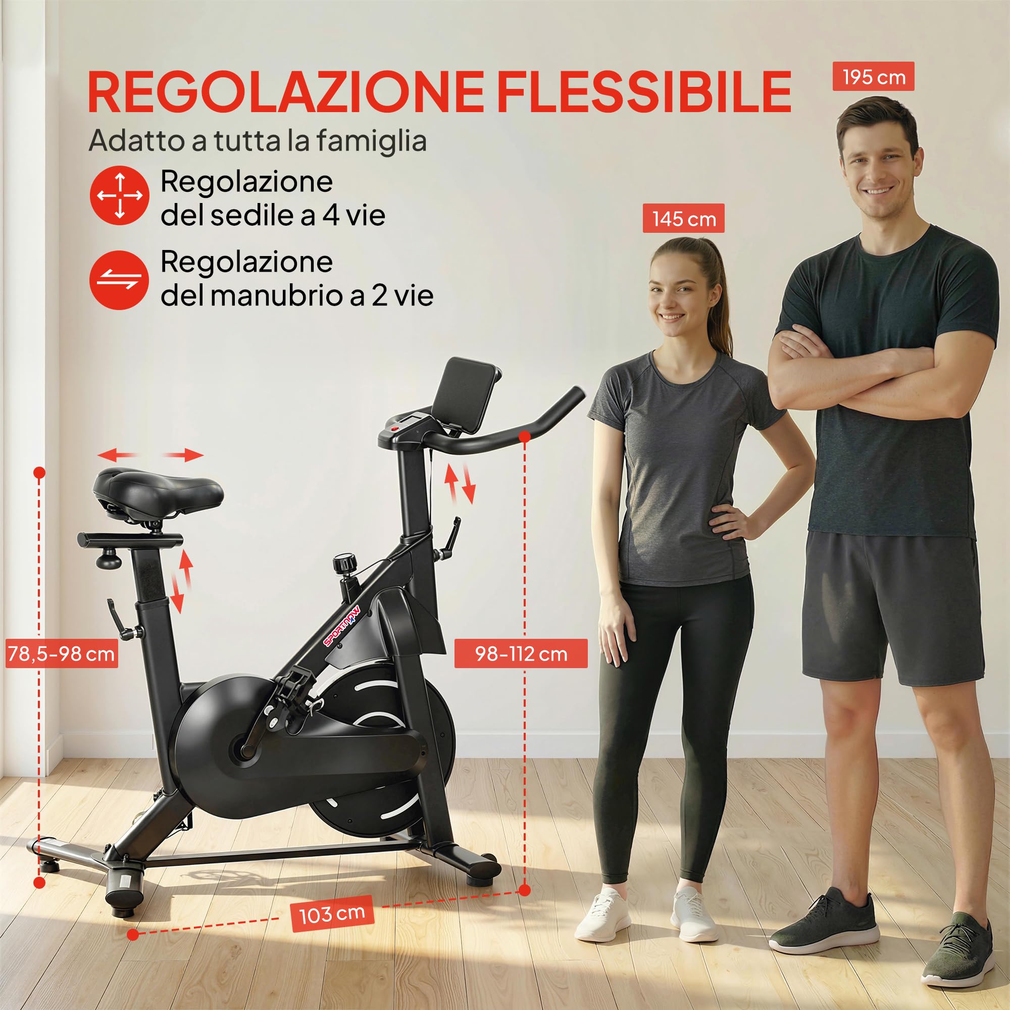 SPORTNOW Cyclette da Casa con Resistenza Magnetica 0-100% Regolabile | Cyclette per Casa, Silenziosa, Sella e Manubri Regolabili, Volano da 6 kg, Schermo LCD, Supporto per Tablet, Ruote, Max 120kg