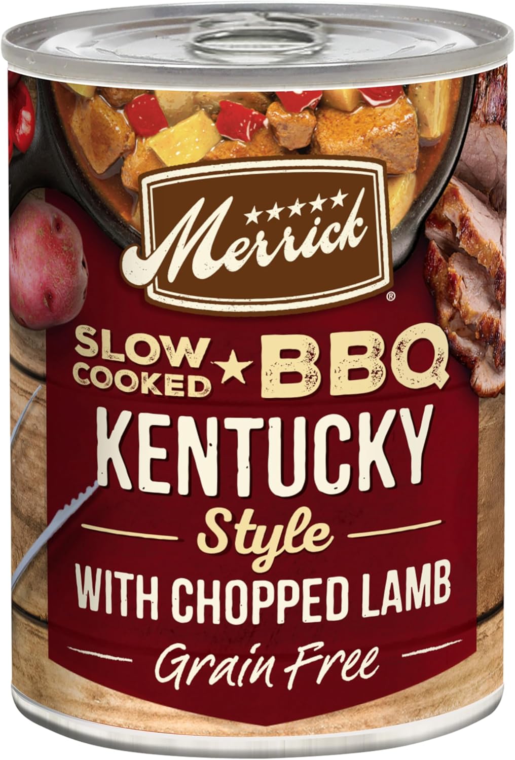 Merrick Slow-Cooked BBQ Premium And Healthy Real Meat Grain Free Canned Dog Food, Kentucky Style With Lamb - (Pack of 12) 12.7 oz. Cans