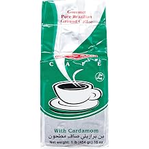 Tazah Coffee with Cardamom 16 oz 454g Pure Brazilian Ground Coffee, Vacuum Packed - Ideal for Armenian Turkish & Arabic Style Coffee