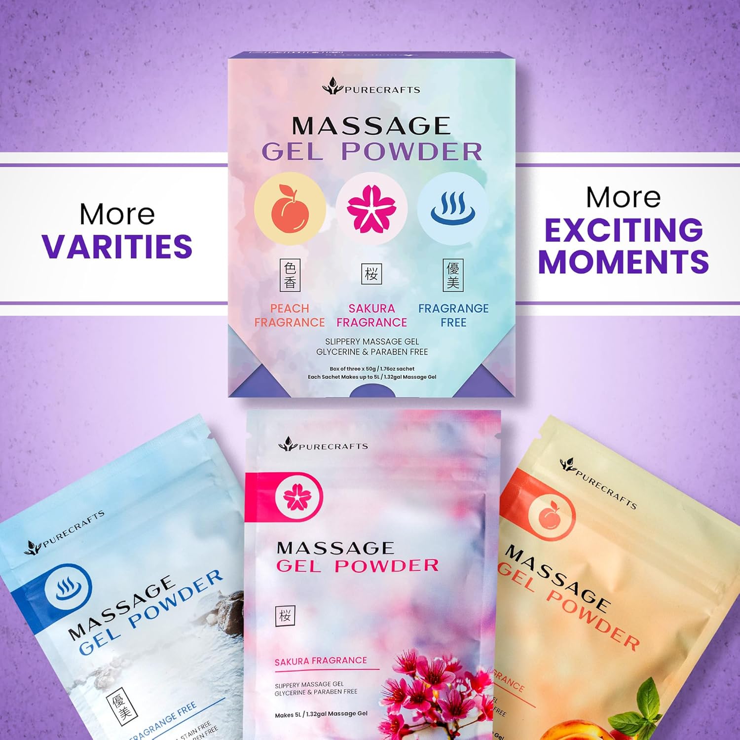 Massage Gel Powder 50g (3-Pack) | Variety of Fragrances | Made in Japan | Smooth and Slippery Gel for Wellness and Relaxation | 50g Makes 1.32 Gallons/ 5 litres | Just Add Water - Image 8