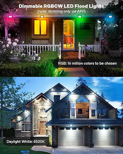 Miniatura 4 de Luz de inundación LED para exteriores, 48 W, RGBCW, iluminación de paisaje con cable con aplicación y control remoto, IP66 que cambia de color,