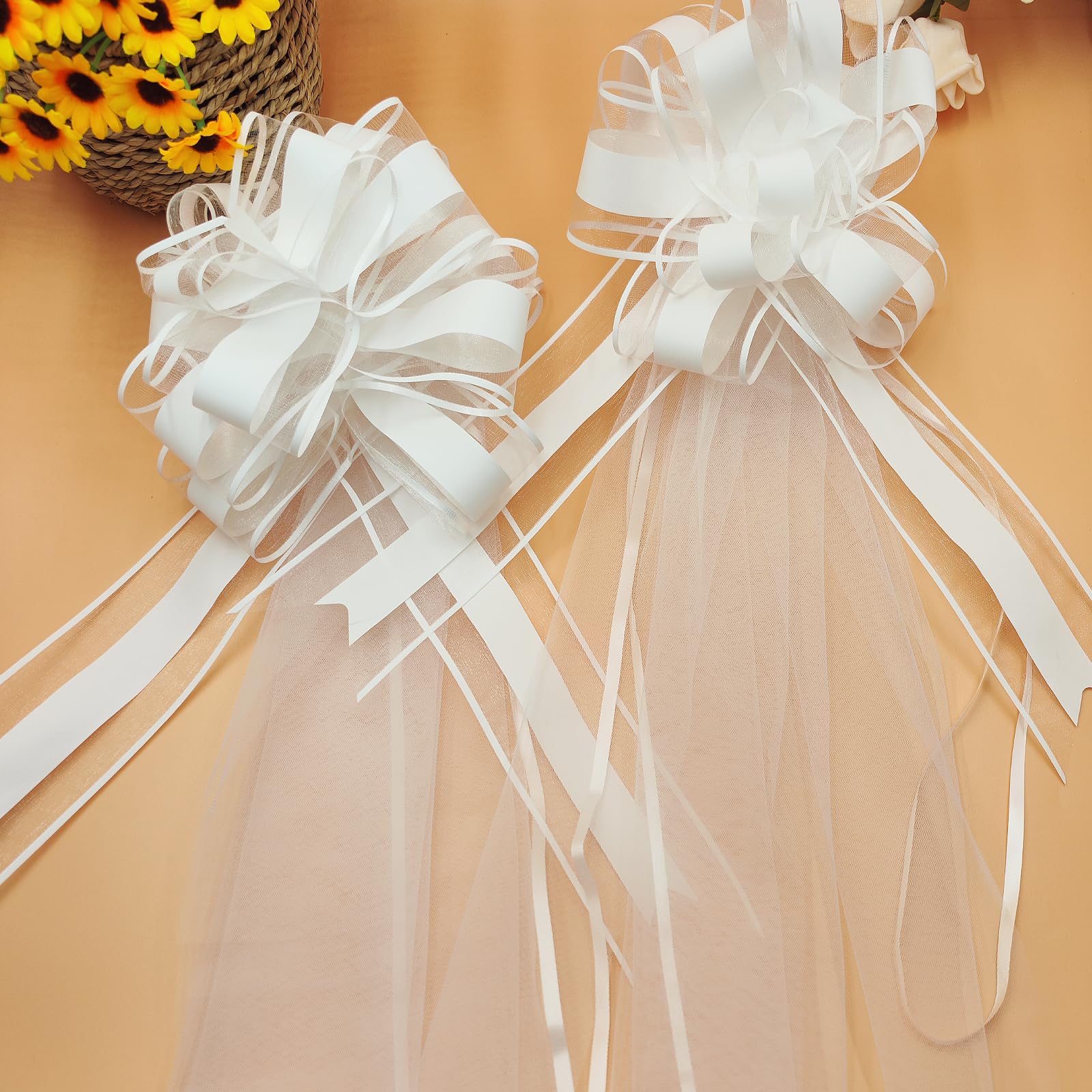 WANYIG 4 Pezzi Autoschmuck Fiocchi Regalo Auto Decorazione Matrimonio Bianco