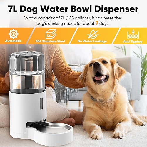 Miniatura 5 de Cuenco dispensador automático de agua para perros, dispensador de agua para mascotas por gravedad con cuenco de acero inoxidable, sin derrames,