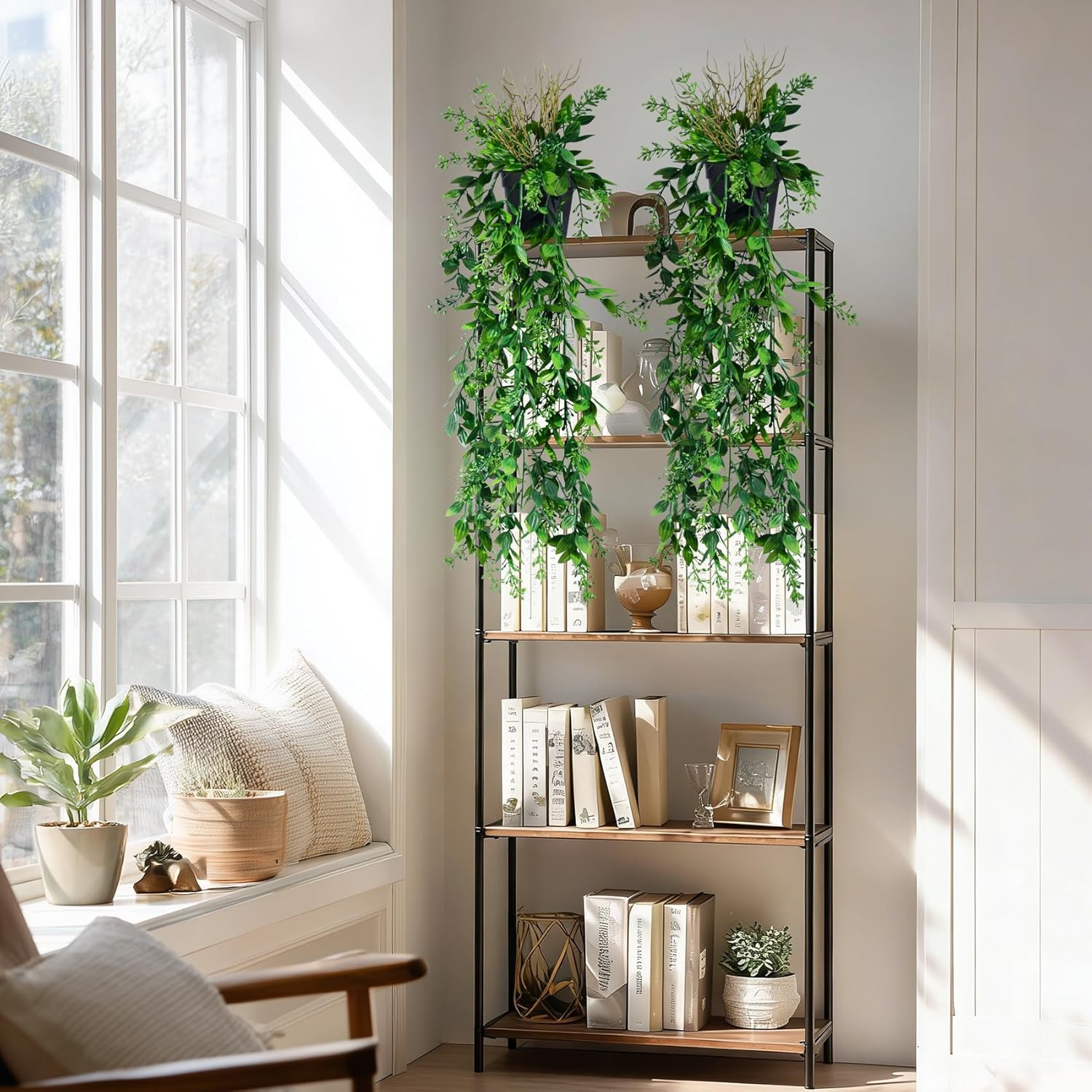 2 Pcs Faux Eucalyptus Vine Ivy Vine Artificial Hanging Plant Faux Plant Fake Potted Greenery for Wall Living Room Home Shelf Office Bathroom Outdoor Indoor Decor (Type 5)