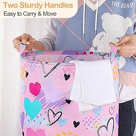 Beinou Kids Laundry Hamper 43.3L Waterproof Baby Laundry Basket Collapsible Canvas Toy Organizer Basket With Handles For Kids Bedroom Nursery Clothes