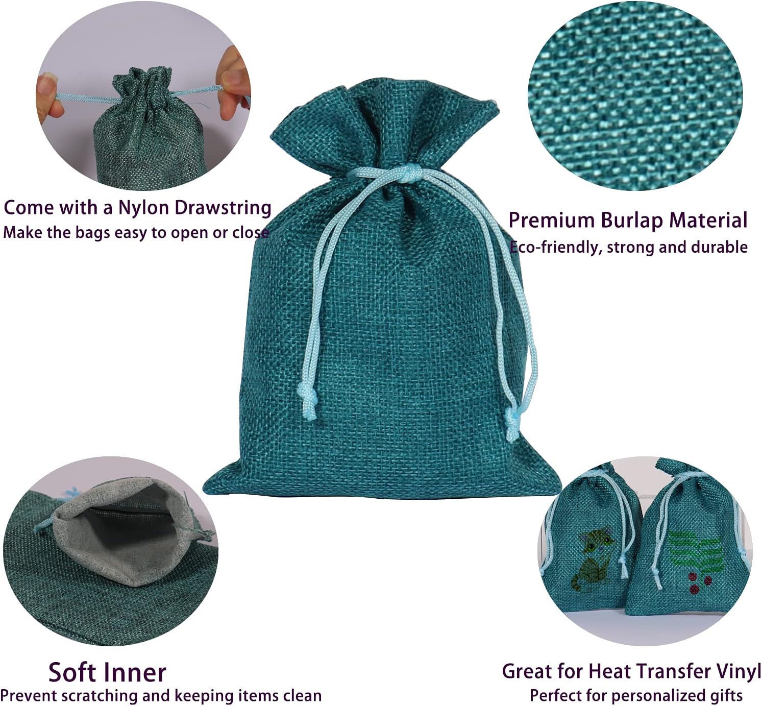 50Pcs Burlap Bags with Drawstring, 5x7 Inch Burlap Gift Bags Linen Jewelry Pouches for Wedding Favors, Party, DIY Craft (Peacock Blue)