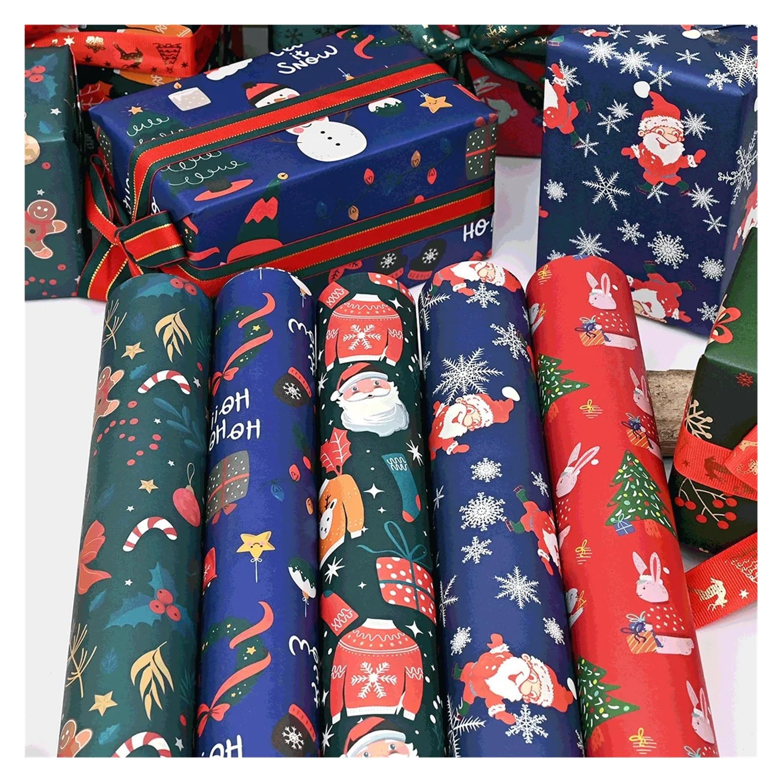 Geschenkpapier Weihnachten 10 Stück Weihnachtsmann-Geschenkverpackungspapier aus Kraftpapier, Cartoon-Motiv, festliche Gastgeschenke for Weihnachtsfeiern, 74 x 50 cm(10pcs)