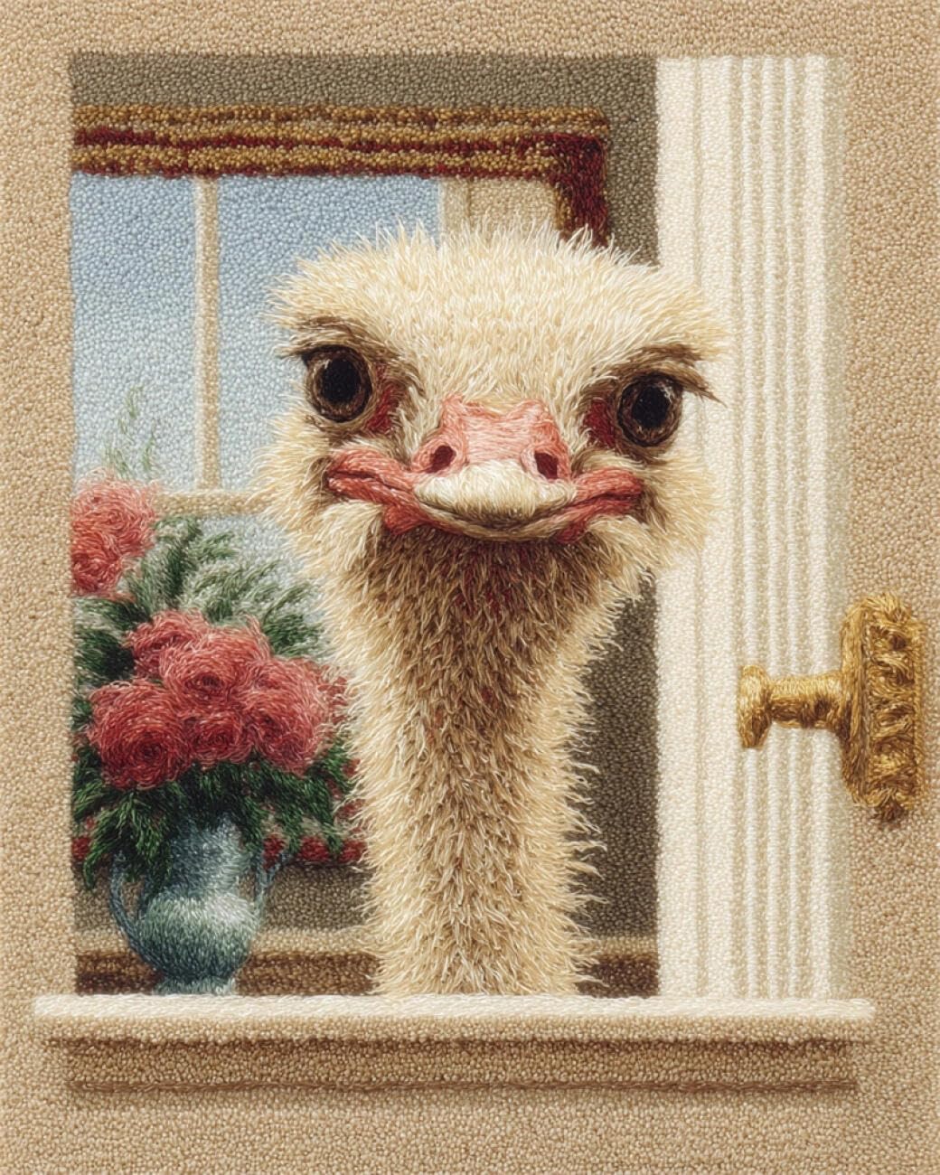 Henypt DIY Latch Hook Rug Kit Ostrich by the Window 80x160cm