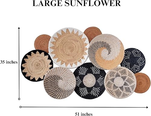 Miniatura 2 de ChumDecor Woven Wall Basket Decor Set 10, Boho Large Flat Woven Basket, Round White Wicker Wall Decor For Bedroom Kitchen Living room, Rustic