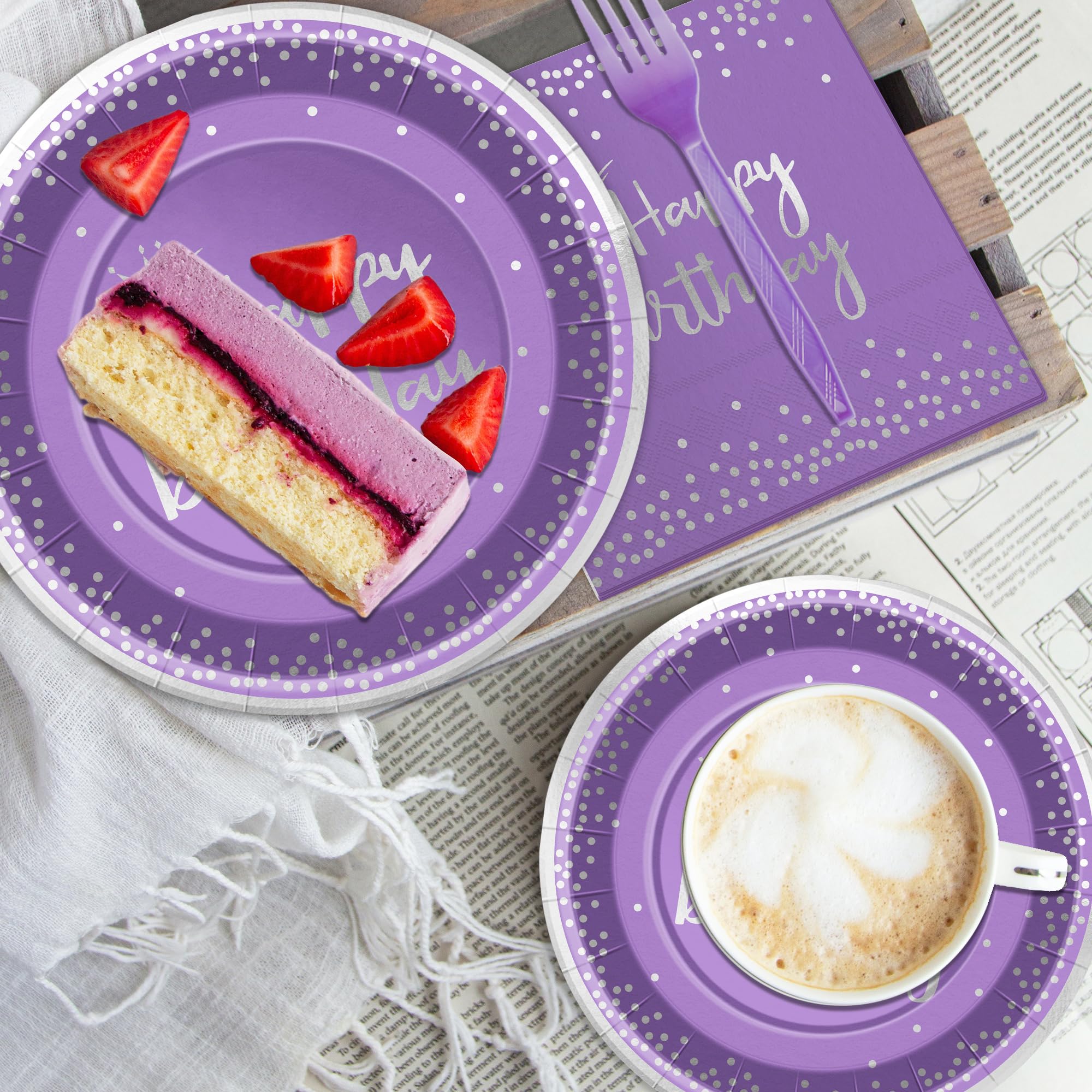 Amazon.com: 96 Pieces Purple and Silver Birthday Plates and