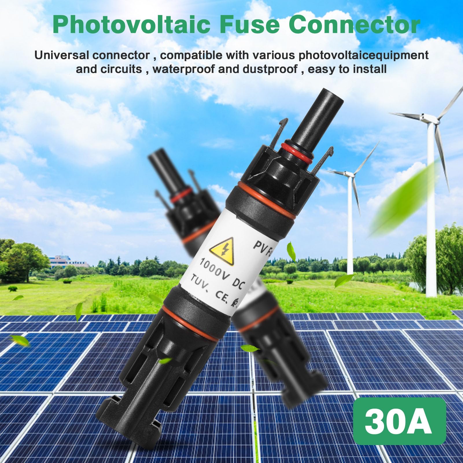 DEWIN Złącze kabla panelu słonecznego, złącze bezpiecznika PVC 1000 V IP67 Wodoodporny uchwyt fotowoltaiczny do instalacji solarnej PVC (kolor: 15A)