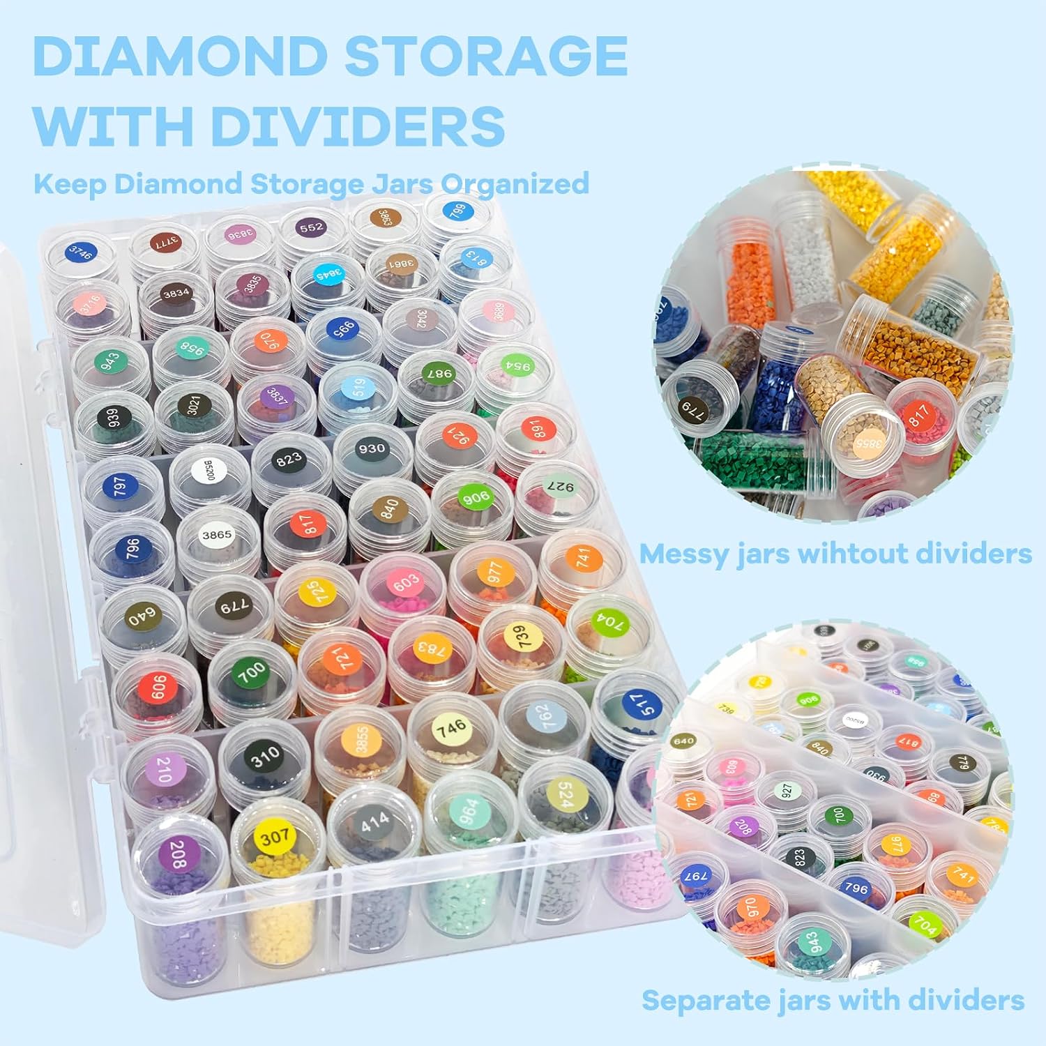 BMHHWAI 1Pack Diamond Painting Storage Containers, 60 Grids Diamond Art Organizer and Labels, Bead Organizer Diamond Painting Case Accessories for DIY Diamond Art Craft Jewelry Bead Storage(Clear)