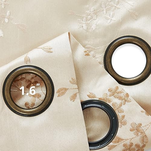 Miniatura 6 de Cortinas para dormitorios con ojales en la parte superior, bordado floral, de seda sintética juego de dos unidades.