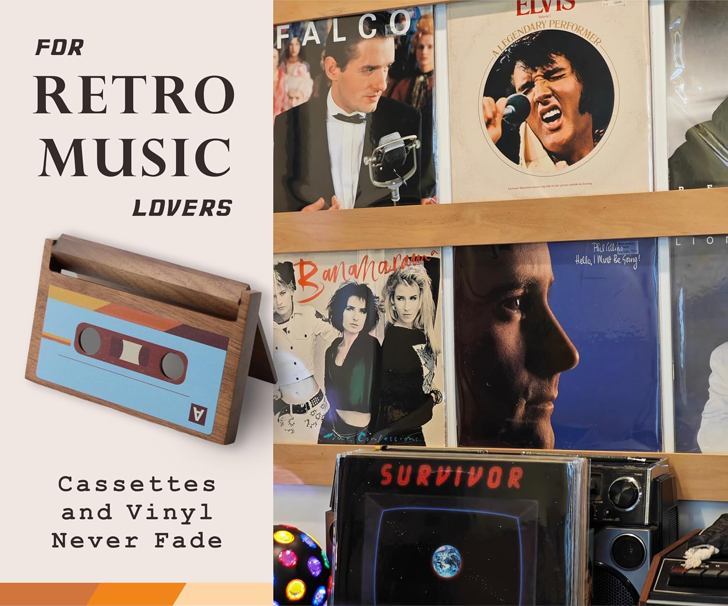 UNIC Retro Cassette Tape Business Card Holder – Natural Walnut Wood Vintage Design, Holds 15–20 Business Cards or 3–4 Credit Cards, Nostalgic Desk Display Stand for Music Lovers and Collectors