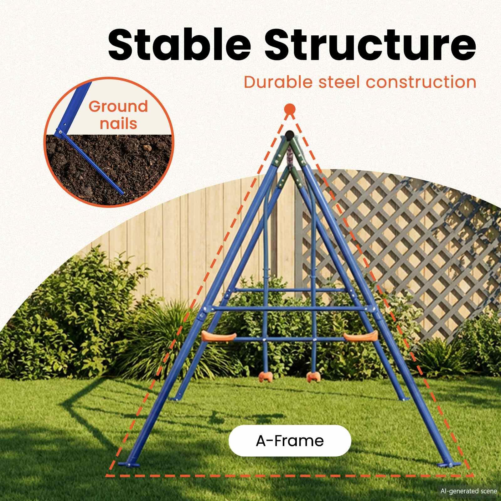 vidaXL Blau, Grün, Orange Stahl und PE, Moderner, wetterfester Spielplatz für den Garten, robuste Stahlrahmen, Schaukeln für Kinder