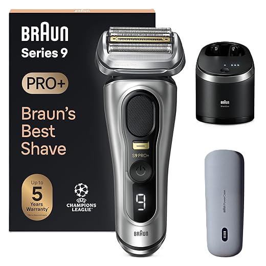 Braun Series 9 PRO+ Electric Razor for Men, 5 Pro Shave Elements & Precision Long Hair Trimmer, 6in1 SmartCare Center, PowerCase for Mobile Charging, Wet & Dry Electric Razor, 60min Battery Runtime