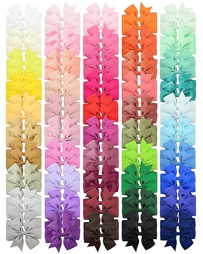 Miniatura 20 de Choicbaby Lazos para el pelo para niñas, 3 pulgadas, molinete de cinta de grogrén para niñas pequeñas, paquete de 80