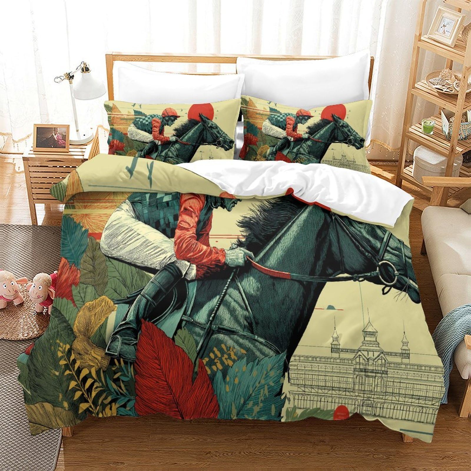 Ensemble de literie 3D Horse Racing de prestige en microfibre respirante 260x220