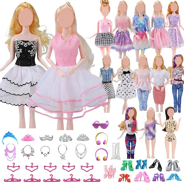 42 Pieces Clothing and Accessories Compatible with Barbie Clothes, Includes 6 Fashion Clothes, 1 Jacket, 1 11.5 Inch Doll Swimsuit During Holidays or Christmas - 1