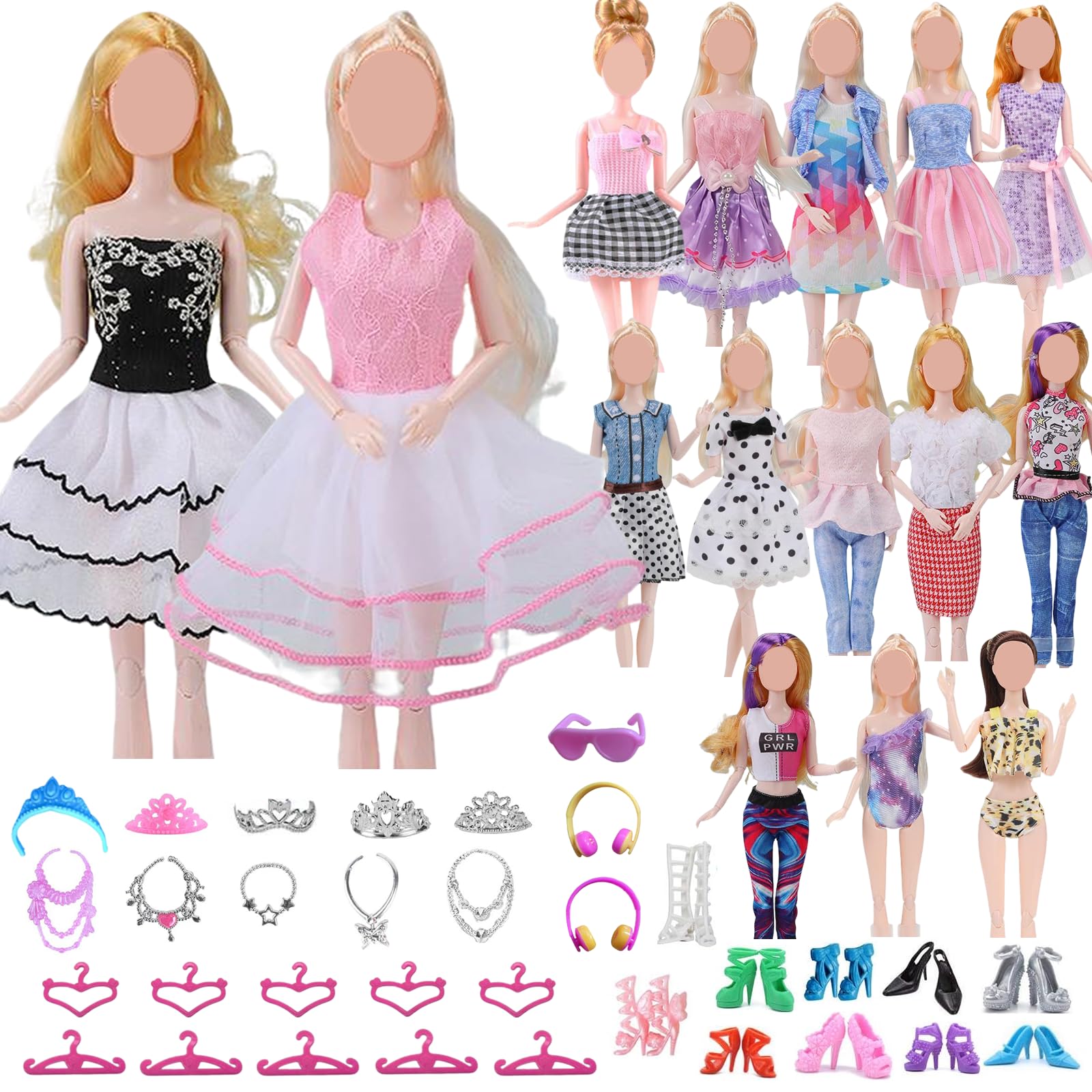 42 Pieces Clothing and Accessories Compatible with Barbie Clothes, Includes 6 Fashion Clothes, 1 Jacket, 1 11.5 Inch Doll Swimsuit During Holidays or Christmas