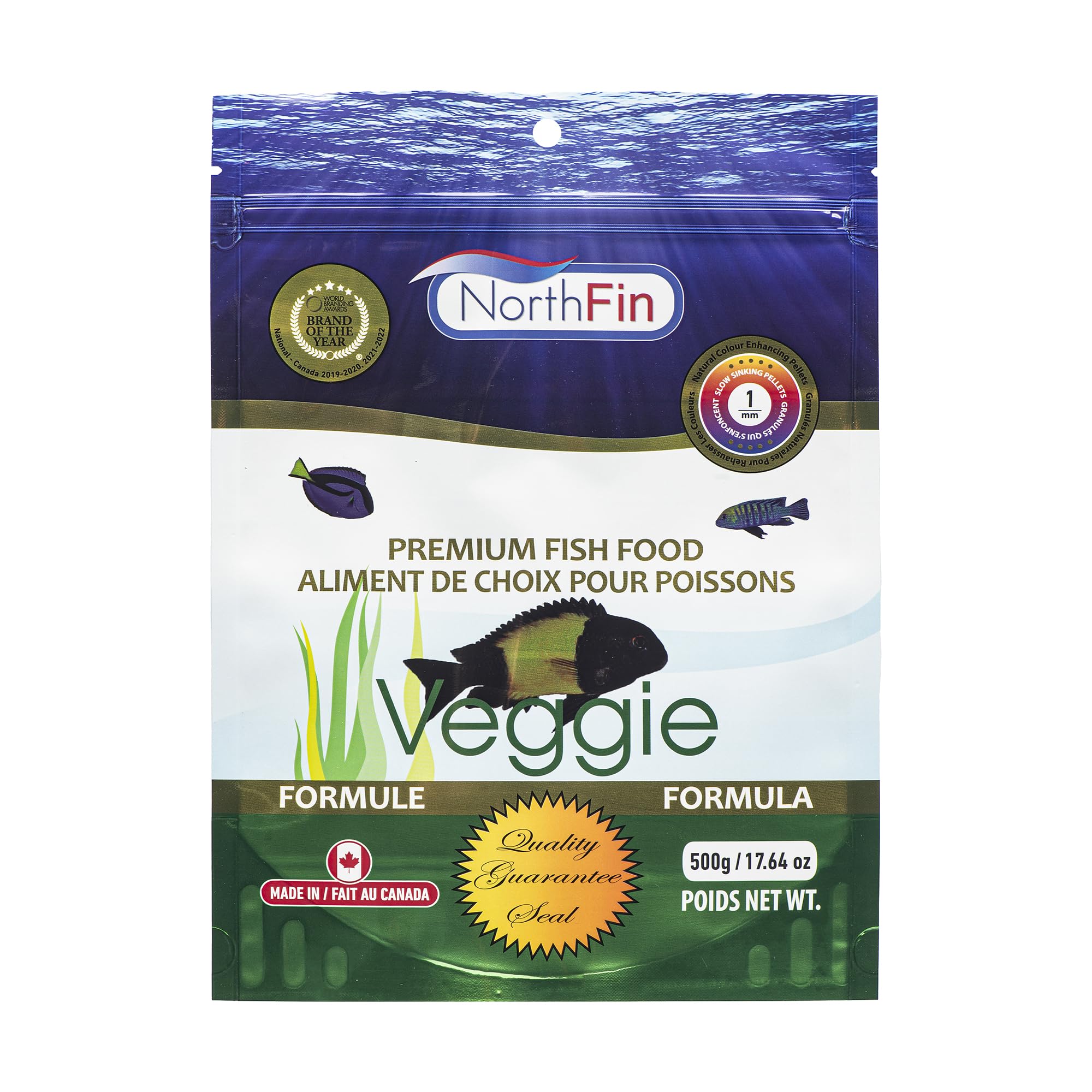 Northfin Veggie Fish Food Formula – Slow Sinking Pellets for Herbivorous Fish (1mm, 500g) | Premium Organic Kelp-Based Diet with Spirulina & Astaxanthin for Enhanced Color & Digestive Health