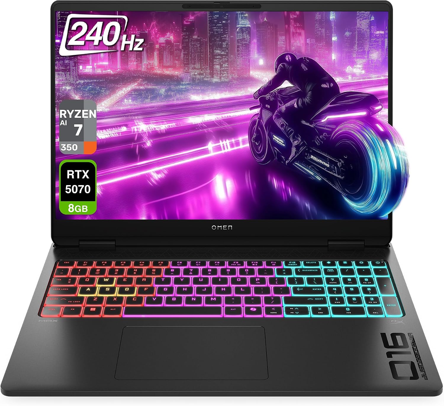 OMEN 16 MAX Gaming Laptop, AMD Ryzen AI 7 H 350, 64 GB DDR5 RAM, 2 TB PCIe SSD, 16" WQXGA (2560x1600) 240Hz Display, Nvidia G-Force RTX 5070, 4-Zone RGB Backlit Keyboard, W11 Home, Shadow Black