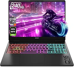 HP Laptop para jogos OMEN 16 MAX, AMD Ryzen AI 7 H 350, RAM DDR5 de 32 GB, SSD PCIe de 2 TB, WQXGA de 16 polegadas (2560 x 1600) tela 240Hz, Nvidia G-Force RTX 5070, teclado retroiluminado RGB de 4
