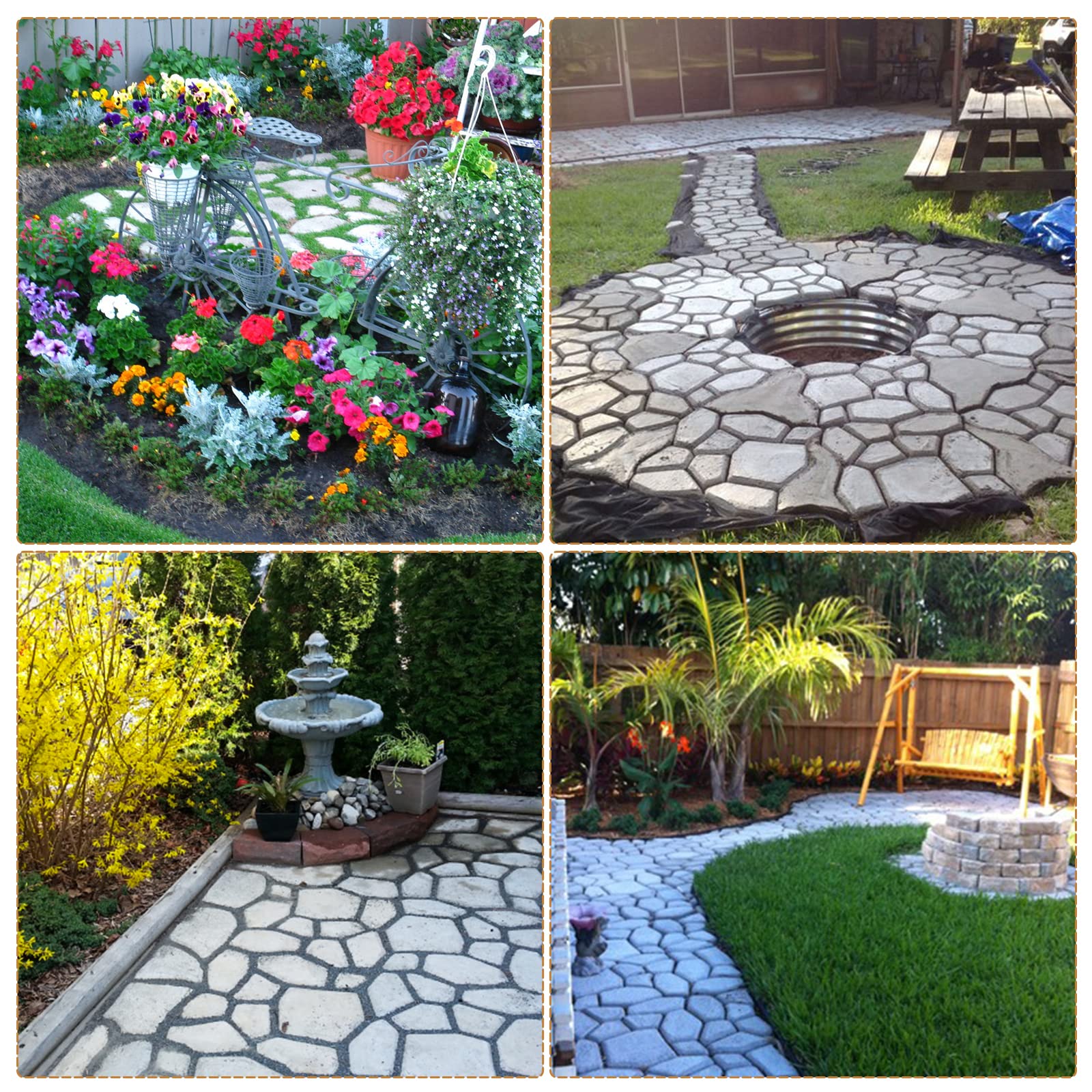 Randaco 10 Pezzi Stampo in Cemento, Stampo in plastica per calcestruzzo da giardino, Pavimentazione di Pietra Cemento Forma per esterni terrazze 43 x 43 x 4 cm