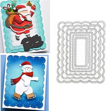 6pcs/Set Rectangle Frame Metal Die Cuts,Lace Wave Rectangular Labels Tag Background Cutting Dies Cut Stencils for DIY Photo Decorative Embossing Paper Dies for Scrapbooking Card Making