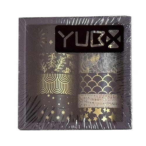 Miniatura 8 de YUBX Creative Washi - Juego de 10 rollos de cinta adhesiva decorativa con impresión de lámina dorada para artes, manualidades, diarios,