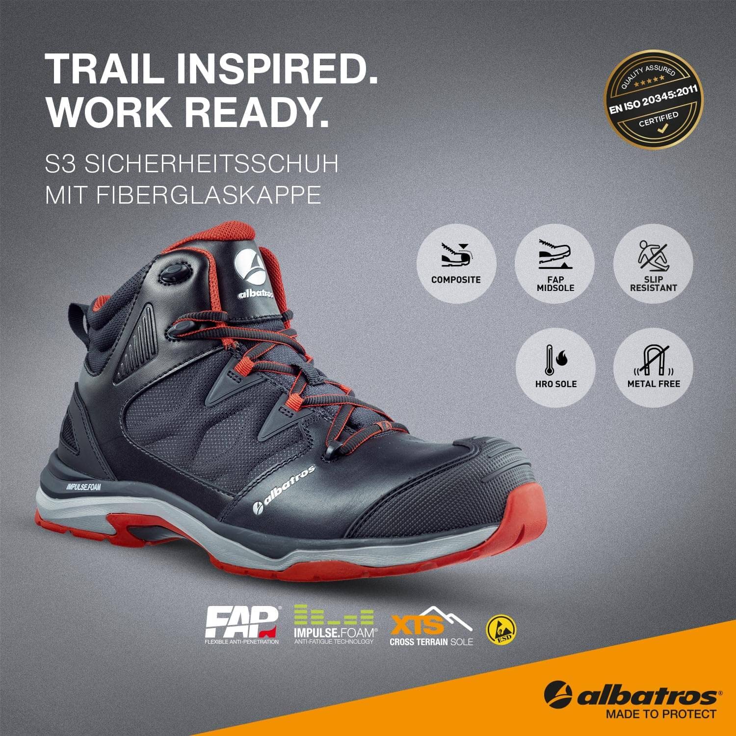 ALBATROS ULTRATRAIL BLACK MID buty ochronne czarno-czerwone rozm. 43