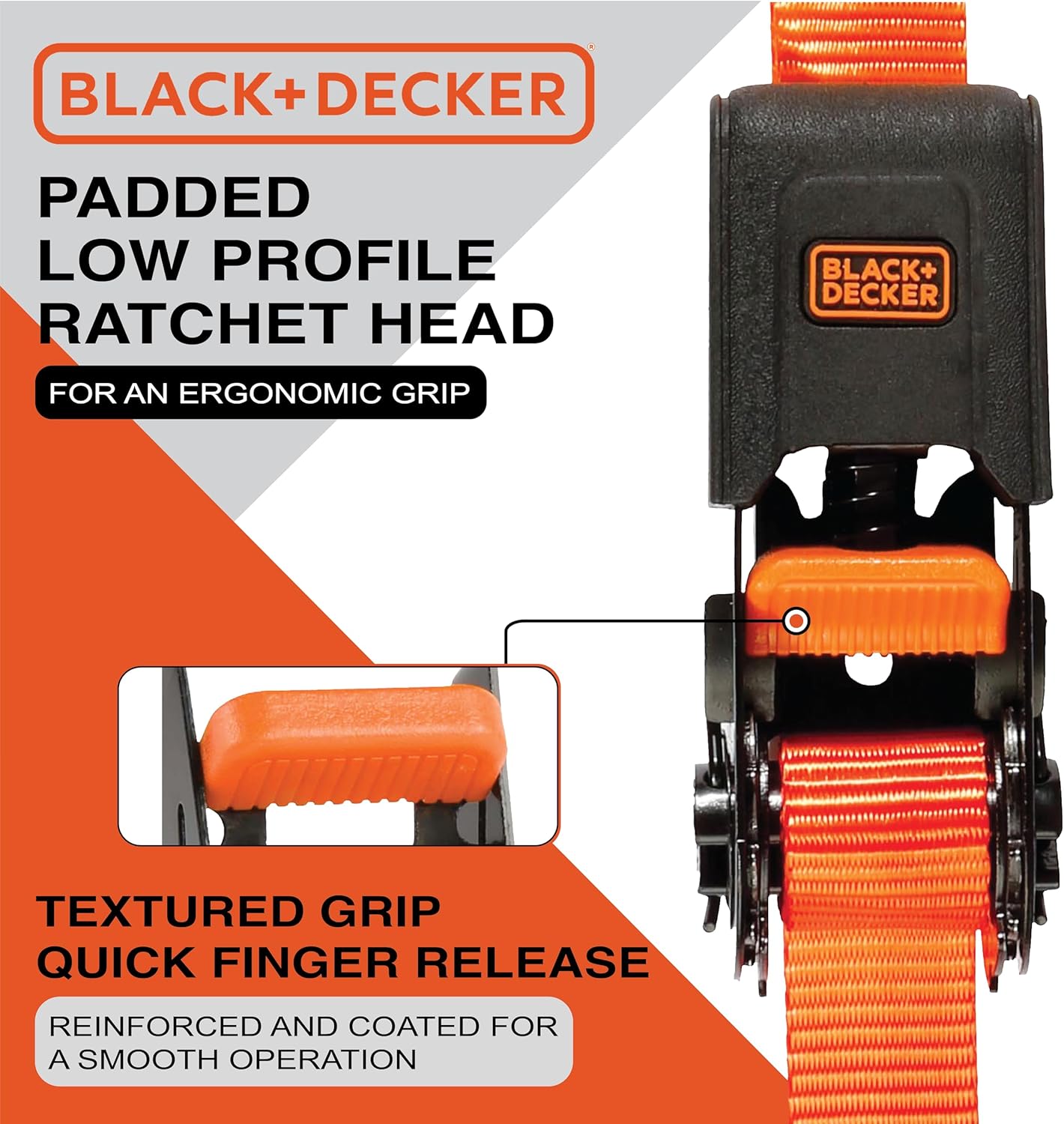 Black+Decker BDX1020 Black/Orange 6-Piece 12' Ratchet Strap and 48” Bungee Strap Set - 500 lb Safe Working Load / 1500 lb Break Strength