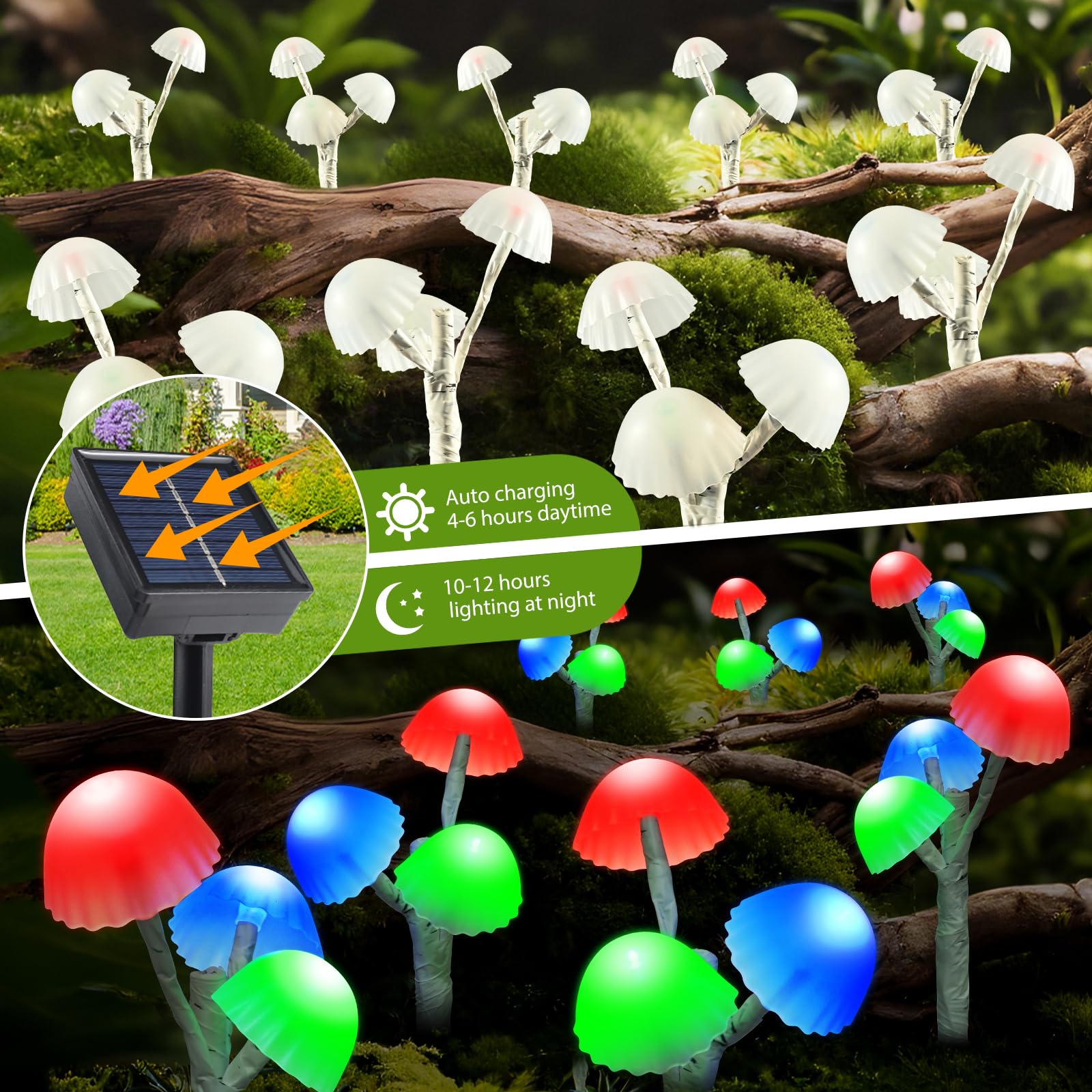 BeHiller Solar-Pilz-Lichter für den Außenbereich für Rasendekorationen, 6 Stück, 18 LEDs, 8 Beleuchtungsmodi, mehrfarbig, Pilze, Hofdekoration für Mutter, Geschenk, Solar-Gartenleuchten für Hinterhof
