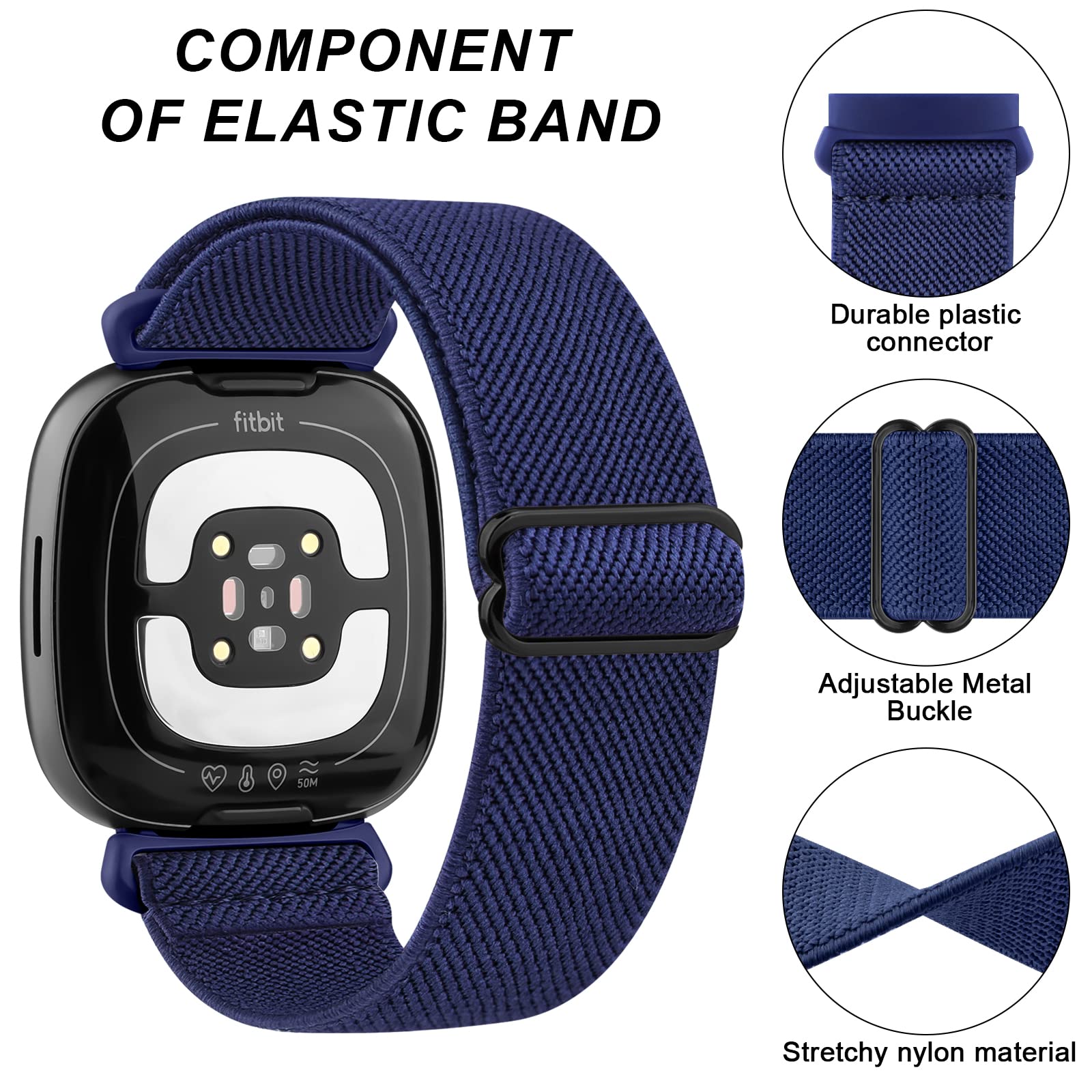 Elastisches Nylon-Armband Für Fitbit Versa 3/4 & Sense – Verstellbar, Atmungsaktiv, In Kieferngrün