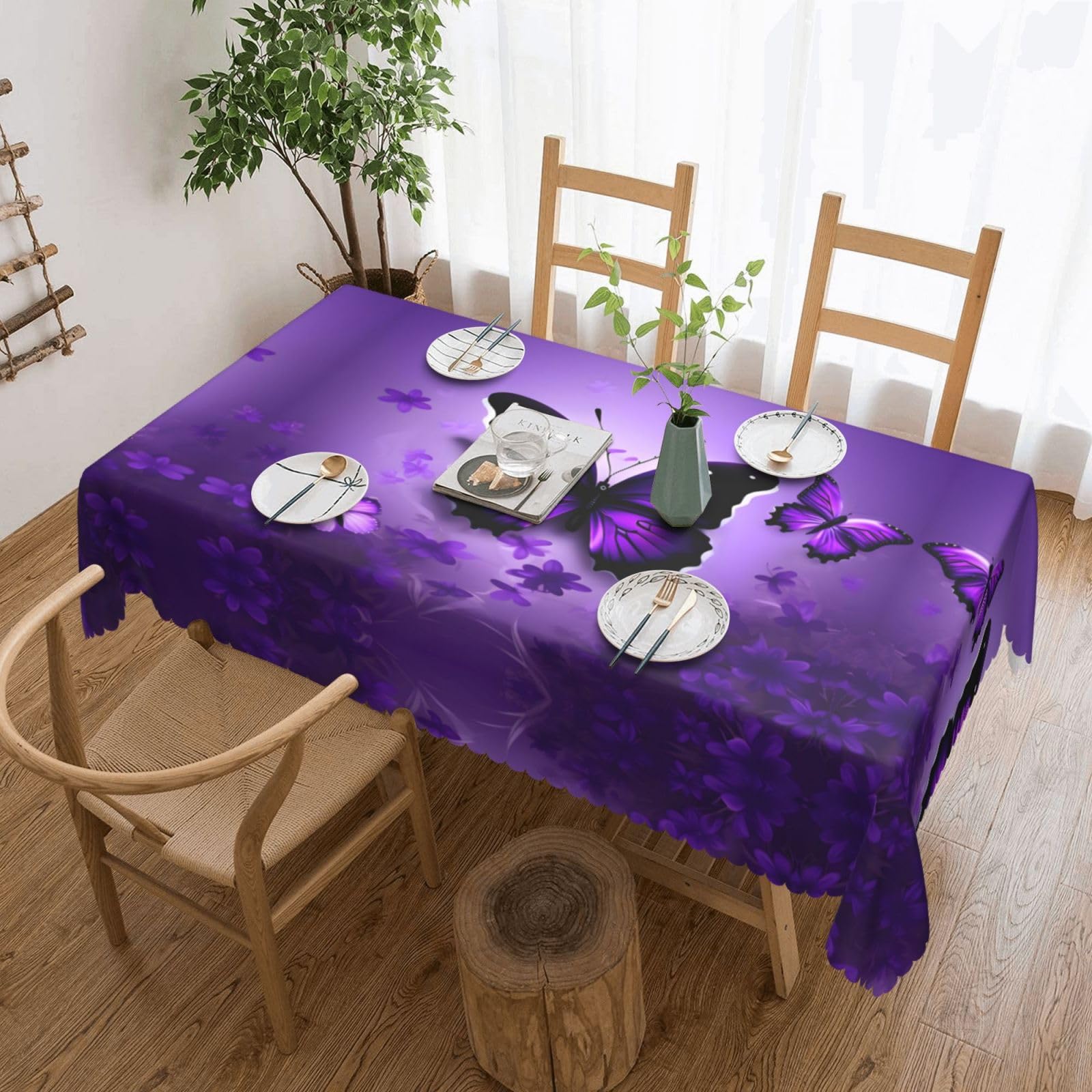 HLBSDM Lovely Purple Butterflys Print Rectangle Washable Tablecloth Decorative Table Cover for Dining Table Buffet Parties