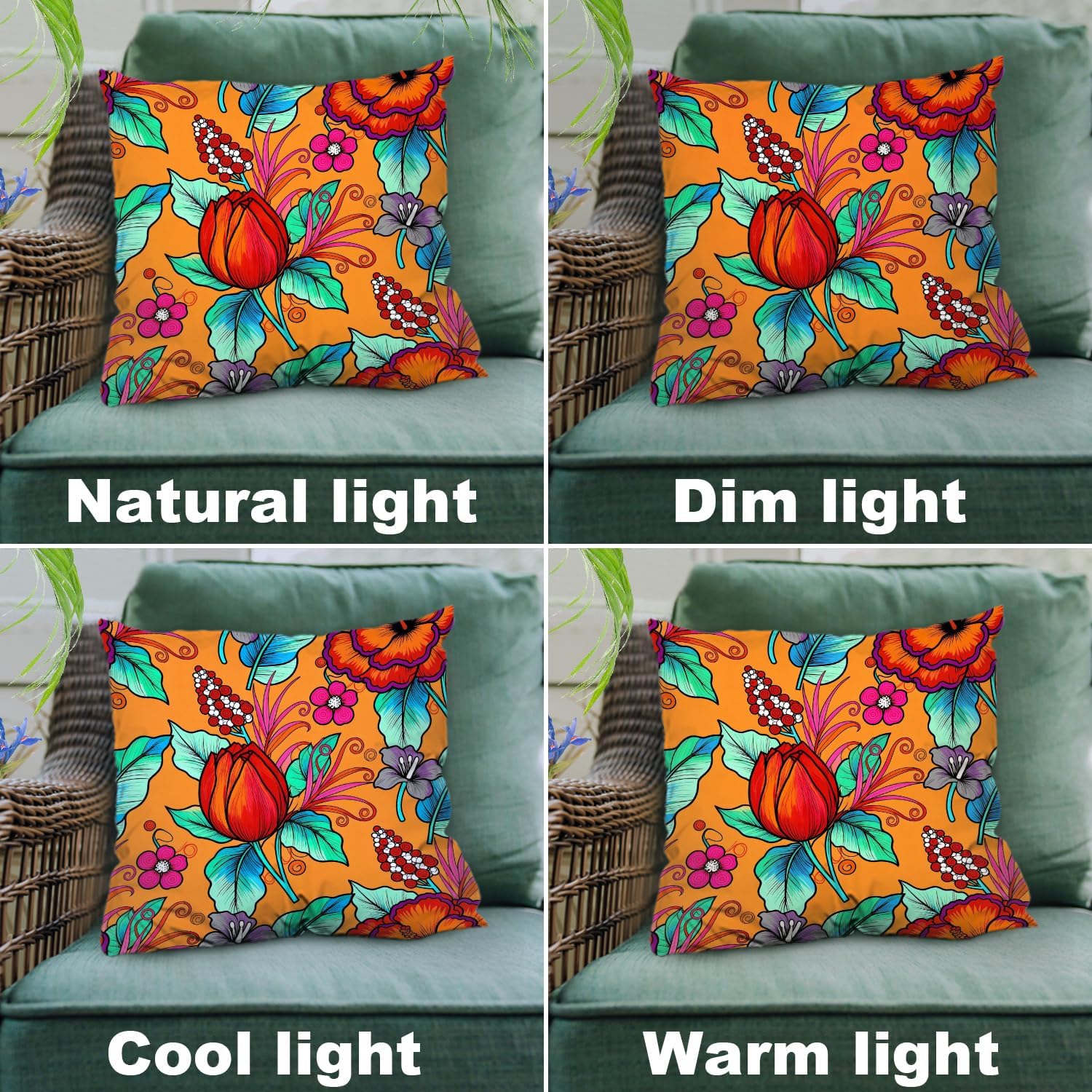 Shrahala Colorful Floral Decorative Pillow Covers,Colorful Flowers Pattern Floral Ethnic Indian Asian Cushion Case Sofa Bedroom Car Throw Pillow Covers Square 22 x 22 inches Red Orange, Set of 2