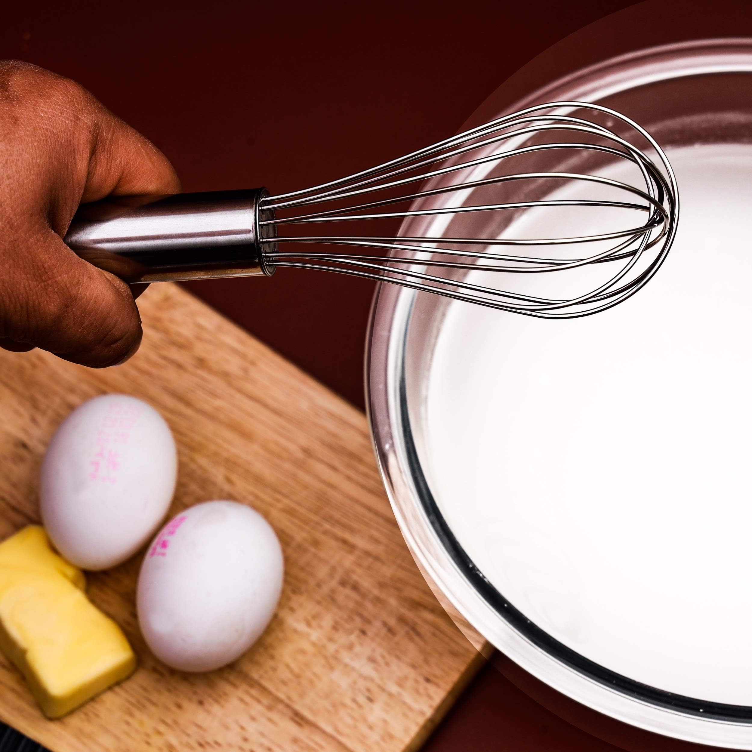 Stainless Steel Balloon Whisk - Egg Frother, Milk Beater, Kitchen Utensil for Blending Whisking Beating Mixing Whipping & Stirring - 10 inch.
