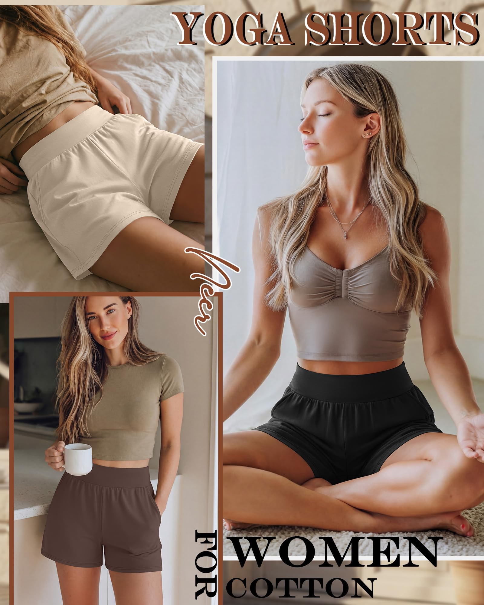 Neer Lot de 3 shorts confortables de 12,7 cm pour femme | Léger, jambe large, athlétique, yoga, détente, entraînement, course, pyjama, post-partum, taille élastique, poche, été