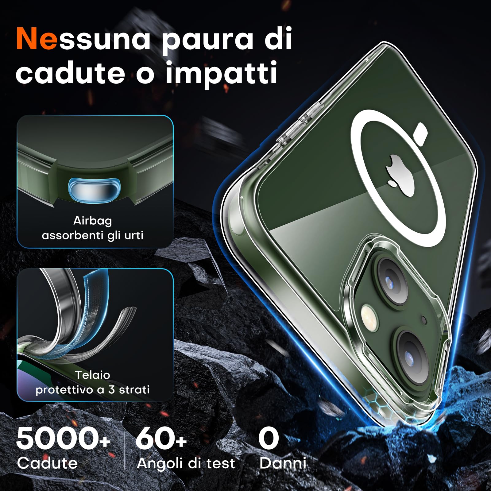 TOCOL Cover Magnetica per iPhone 13 Mini 5,4 Pollic, Compatibile con MagSafe, Senza Ingiallimento, Trasparente