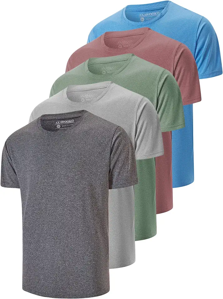 AKAWOOKO 5 Pack Men's Dry Fit T Shirts Athletic Running Gym Workout Short Sleeve Tee Shirts for Men