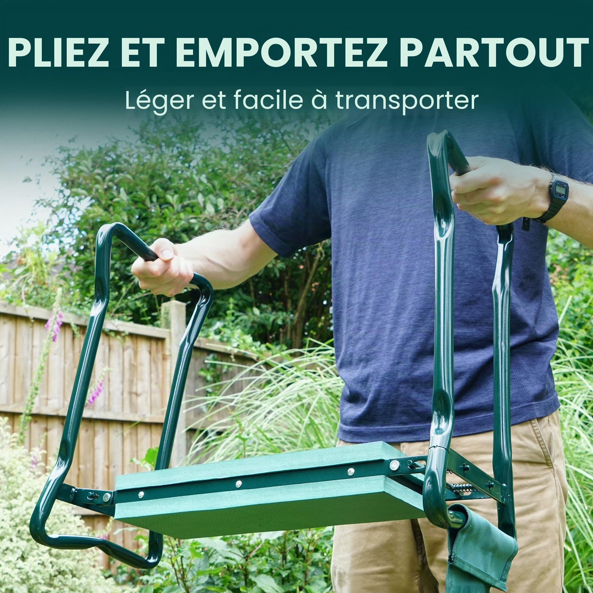 Green Haven Repose-Genoux de Jardin avec poignées et Sac à Outils – Tabouret à Genoux Pliable et Robuste pour Le Jardinage – Coussin de Genoux de Jardin rembourré en Mousse EVA, Cadeau pour Les
