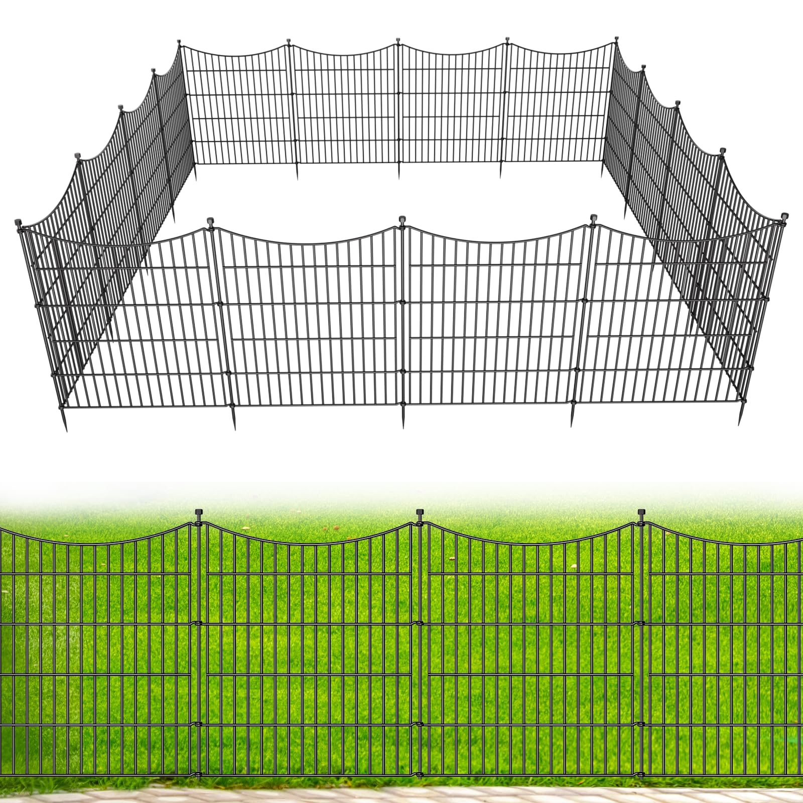 10 Panels No Dig Dog Fence Outdoor for Yard, 32 in(H) X 23.6 ft(L) Decorative Tall Garden Fence Animal Barrier, Rustproof Metal Wire Garden Edging and Borders, Temporary Fencing Stakes