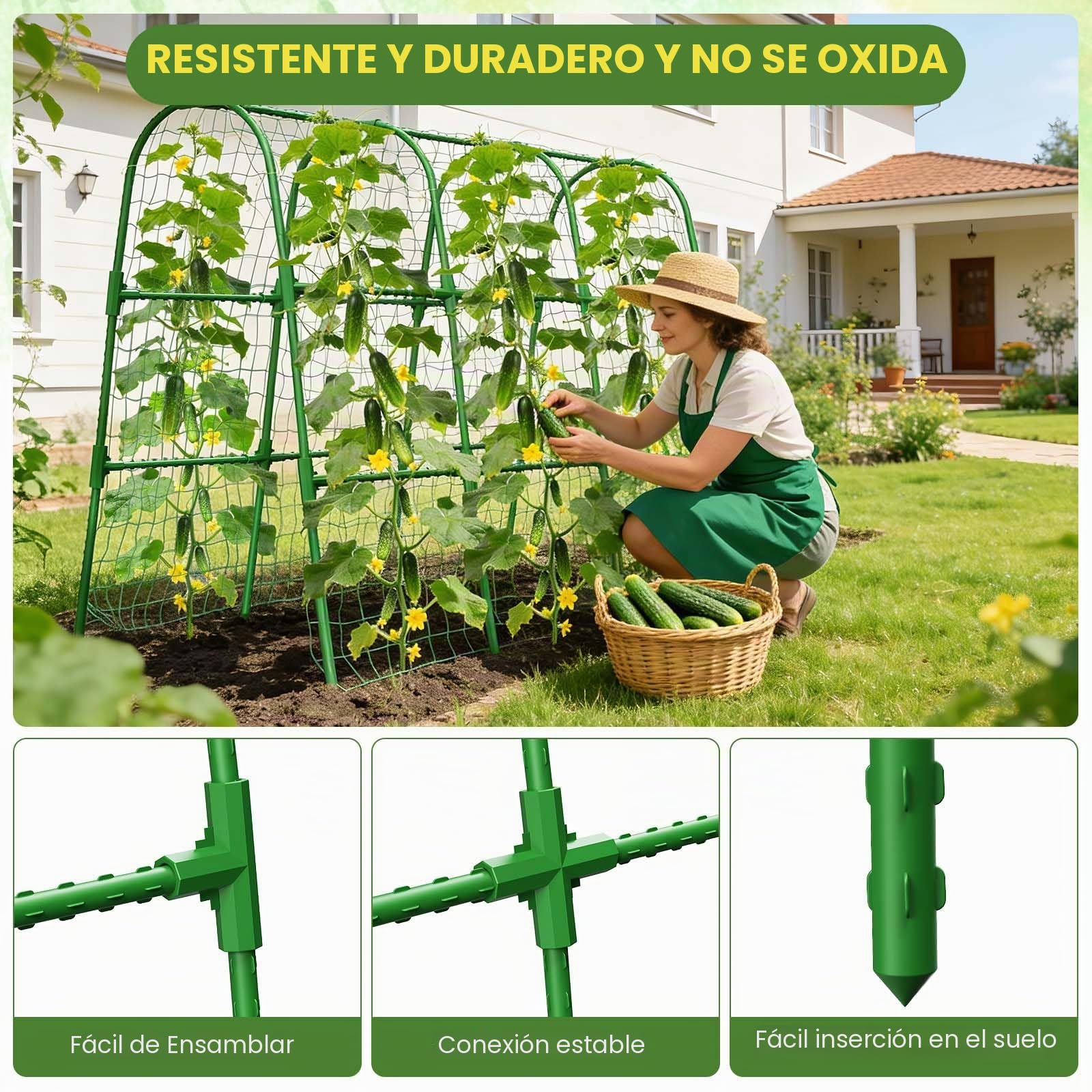 Enrejado para pepinos para bancales elevados, Enrejado de jardín en Forma de U para Plantas trepadoras al Aire Libre, Enrejado arqueado para hortalizas, Soporte para Plantas trepadoras.