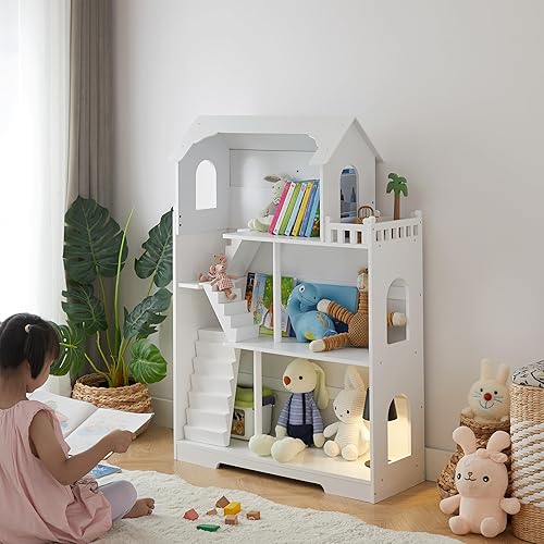 Miniatura 9 de Estantería de madera para casa de muñecas – Estantería de casa de muñecas para niños pequeños, estante de almacenamiento de juguetes para niños,