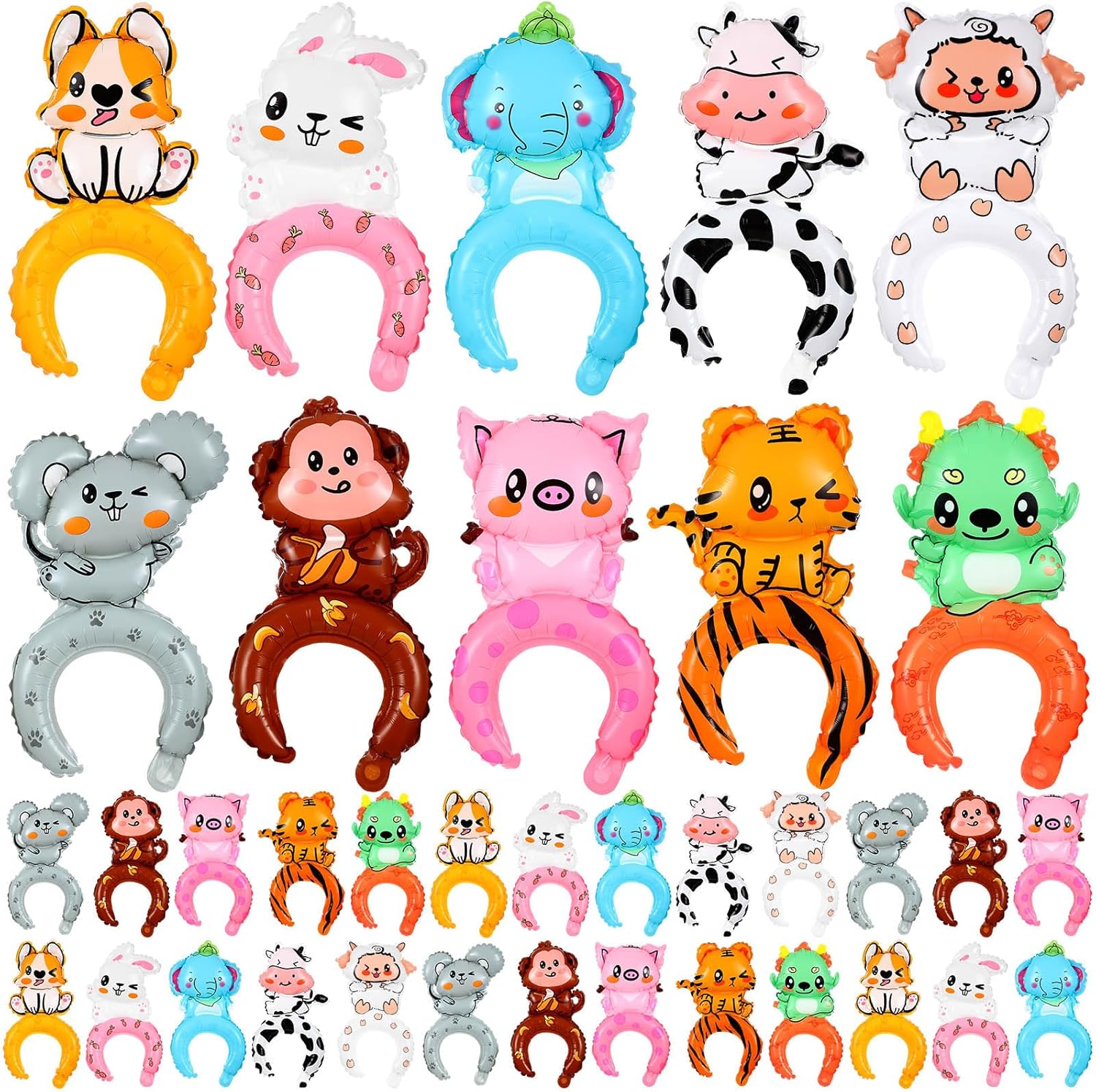 Liliful 200 Pcs Zoo Animal Inflatable Headbands Wildlife