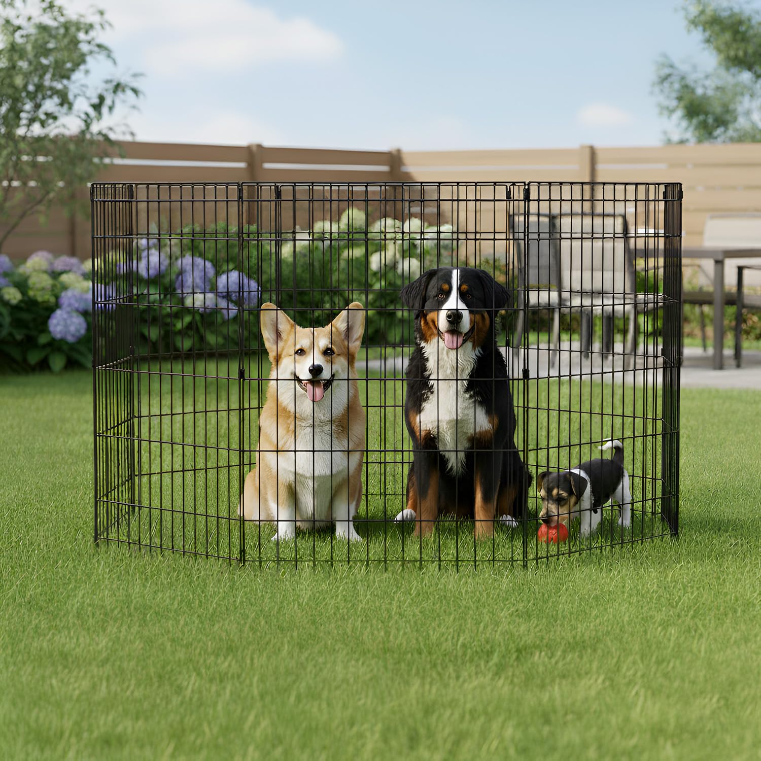 FDW Recinzione per cani da 91 cm, 8 pannelli, per interni ed esterni, in metallo, per cuccioli e animali domestici, portatile, pieghevole, per esercizi, colore nero