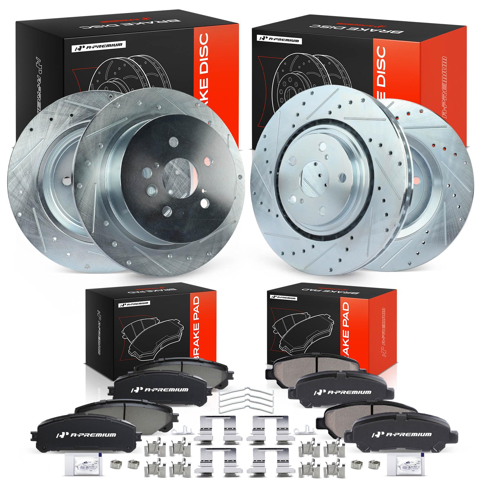 Photo 1 of A-Premium Front and Rear Drilled and Slotted Disc Brake Rotors + Ceramic Pads Kit Compatible with Select Toyota Model - Highlander 2008 2009 2010 2011 2012 2013 2014, 2.7L 3.3L 3.5L, 12-PC Set