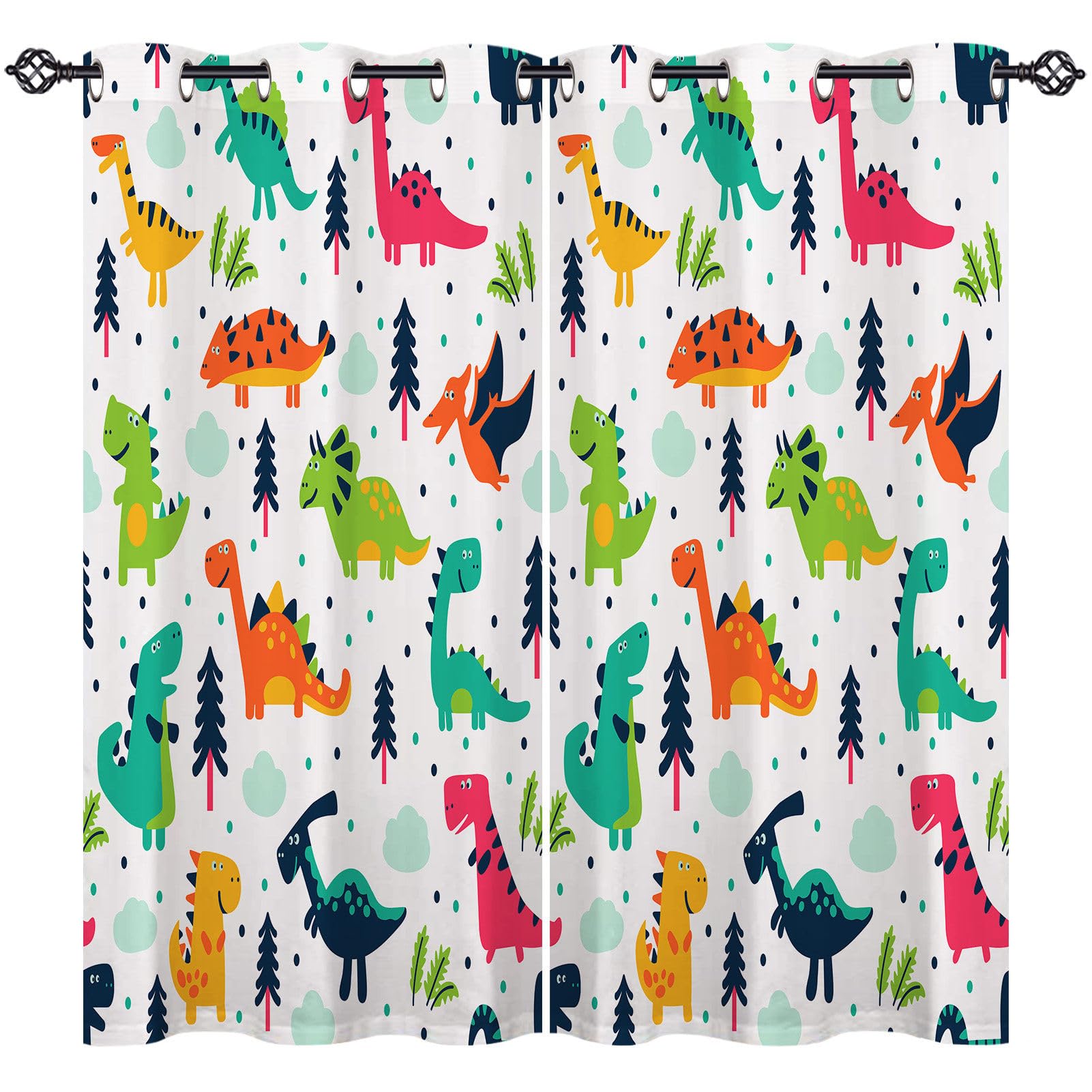ANHOPE Dinosaur Curtains Eyelet Soft Thermal Insulated Blackout Curtains Funny Cartoon Animal Dino Print Pattern Ring Top Drapes for Kids Boys Girls Bedroom Living Room 55 x 69 Inch Drop 2 Panels โ image 1