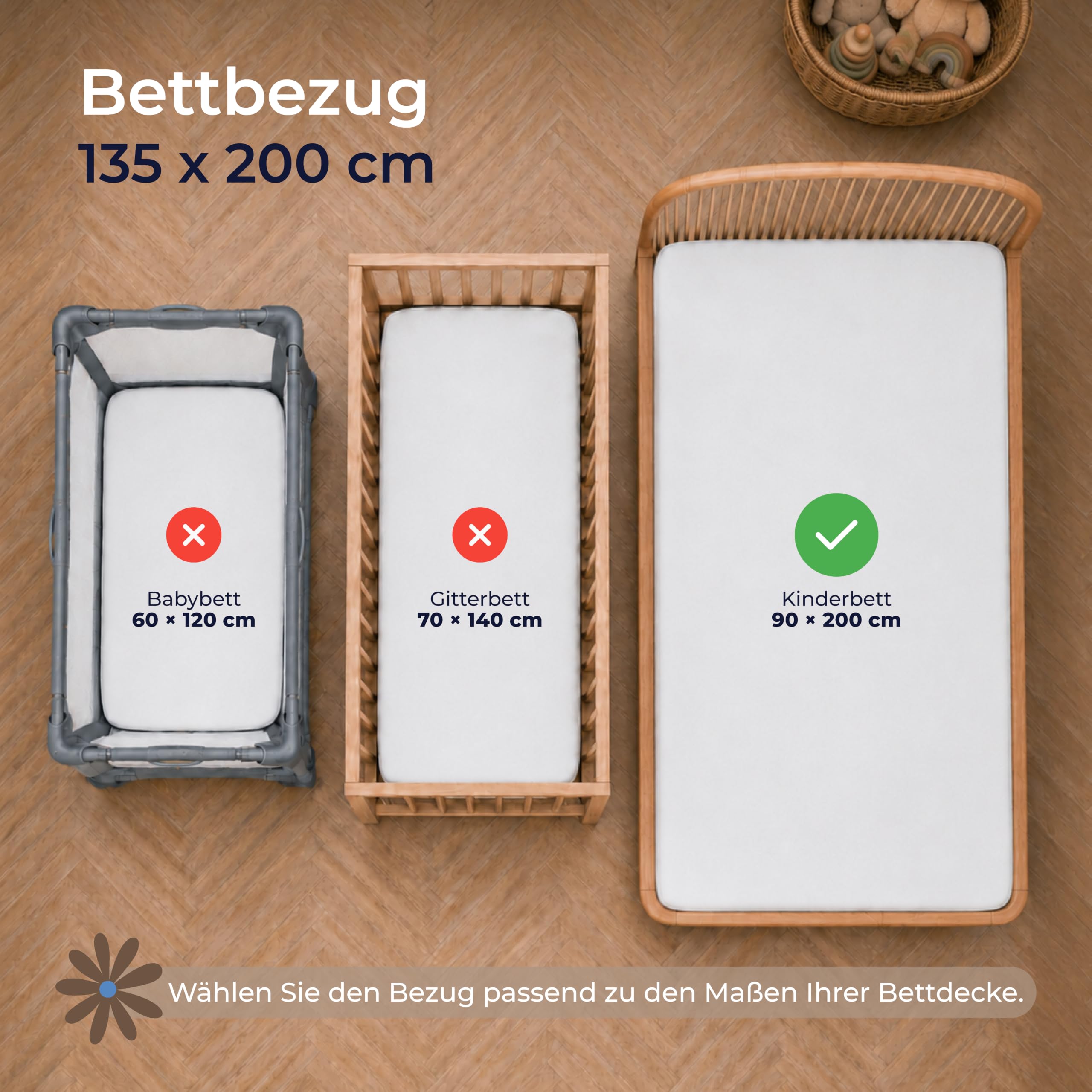 Dreamzie Kinderbettwäsche 135x200 Musselin 100% Baumwolle - Blumenmuster