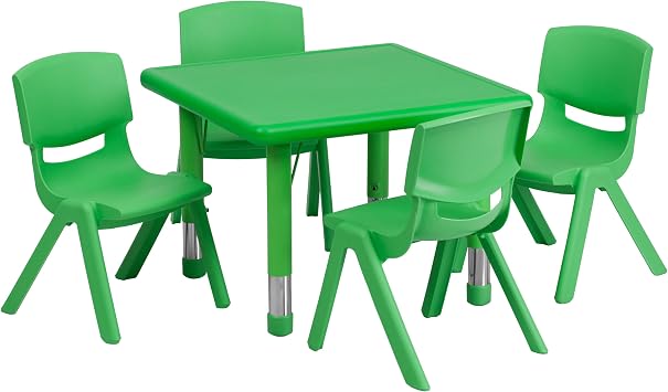 EMMA + OLIVER 24" Square Green Plastic Adjustable Activity Table Set-4 Chairs